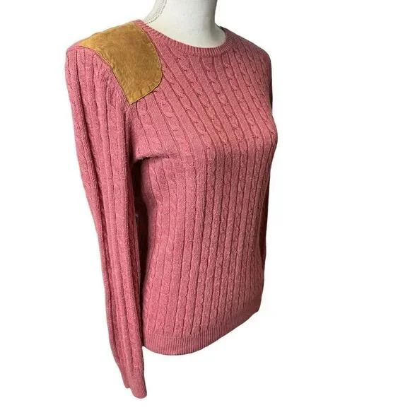 Vintage Lauren Ralph Lauren Pink Cable Knit Leather Patch Detail Exclusive Sz M - Picture 2 of 4
